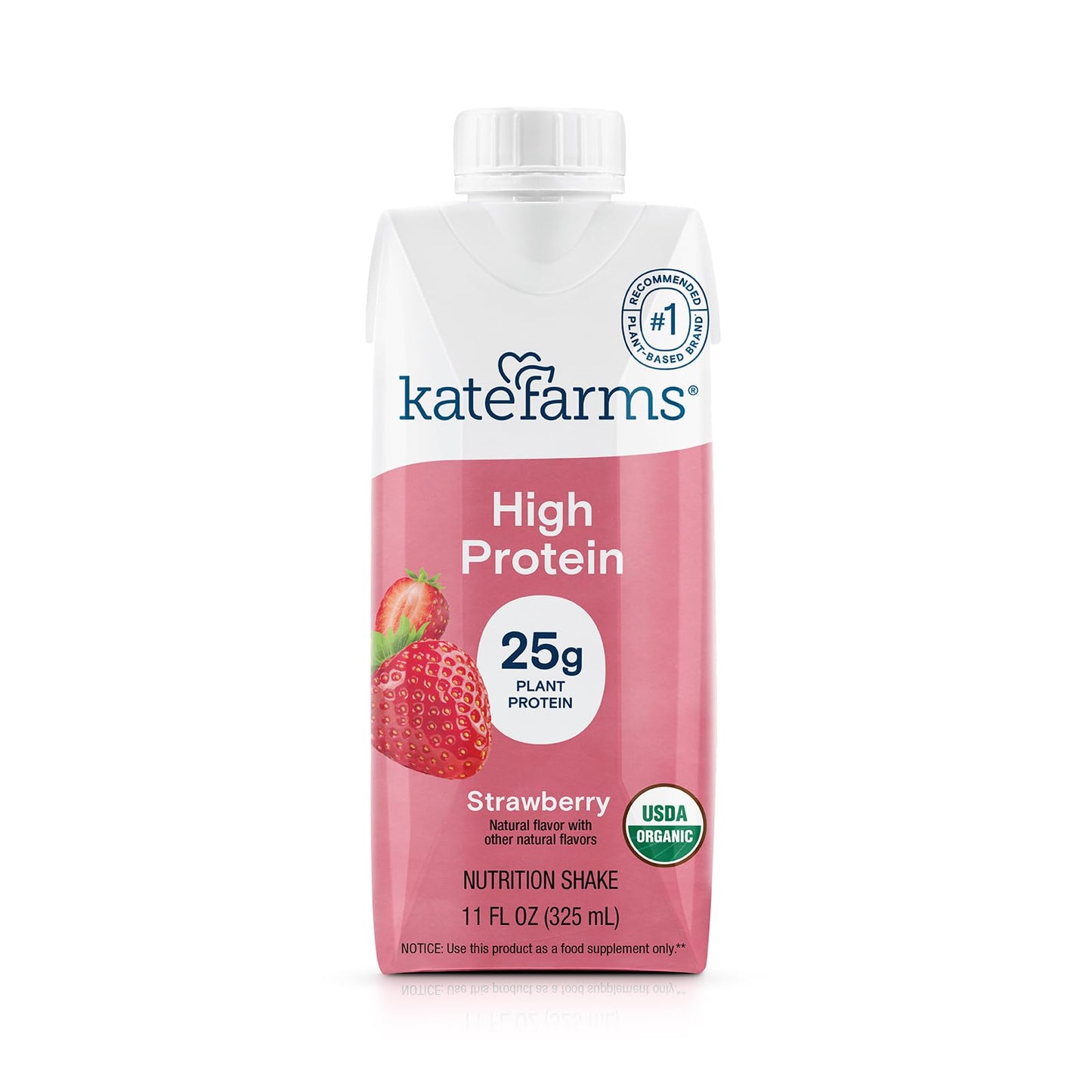 KATE FARMS Organic High Protein Chocolate Nutrition Shake, 25g Protein, 6g Fiber, 27 Vitamins and Minerals, 0g Sugar, 11 oz (12 Pack)