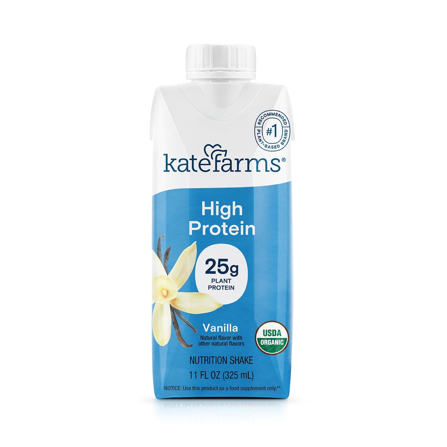 KATE FARMS Organic High Protein Chocolate Nutrition Shake, 25g Protein, 6g Fiber, 27 Vitamins and Minerals, 0g Sugar, 11 oz (12 Pack)