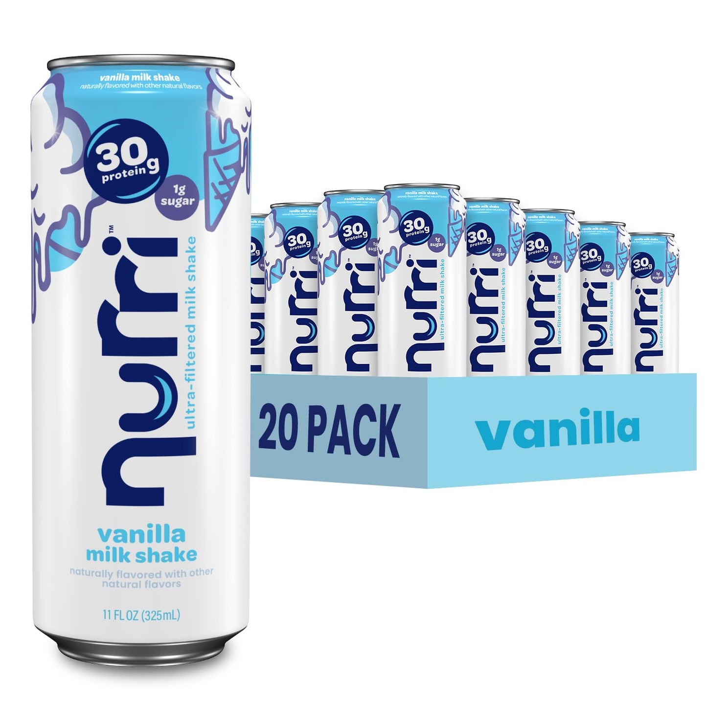 Nurri 30g Protein Ultra Filtered Milk Shake, Chocolate, 10-11 fl oz Cans | Ready to drink, Ultra-filtered milk protein, 150 calories, 1g sugar, 10 vitamins and minerals