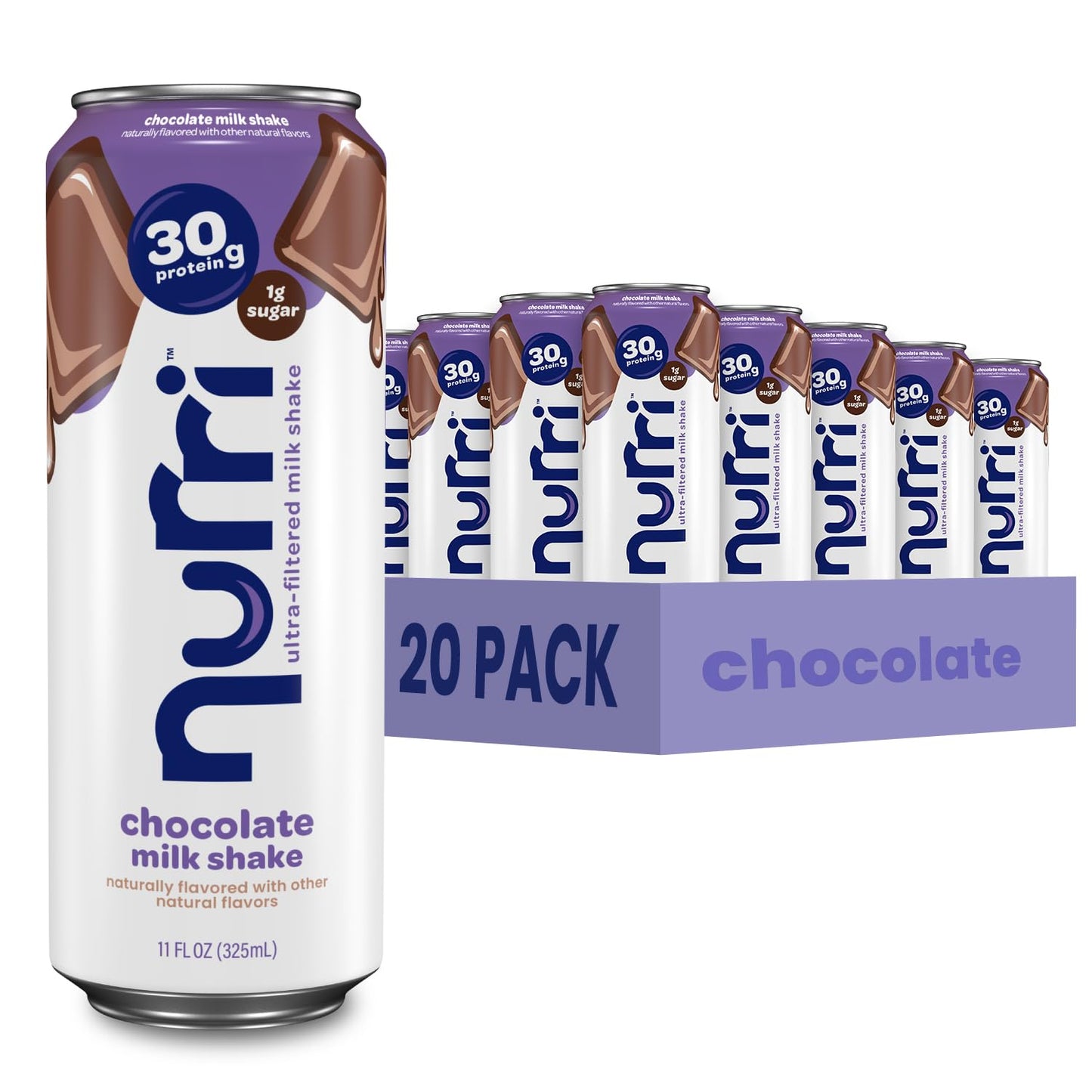 Nurri 30g Protein Ultra Filtered Milk Shake, Chocolate, 10-11 fl oz Cans | Ready to drink, Ultra-filtered milk protein, 150 calories, 1g sugar, 10 vitamins and minerals