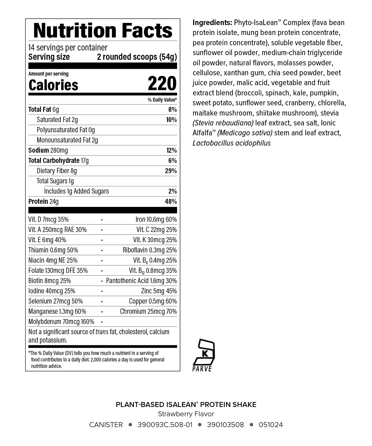 Isagenix Plant-Based IsaLean Protein Shake - Meal Replacement Drink with 24 g of Plant-Based Protein - Supports Lean Muscle Growth & Healthy Metabolism - Gluten-Free & Soy-Free - Strawberry