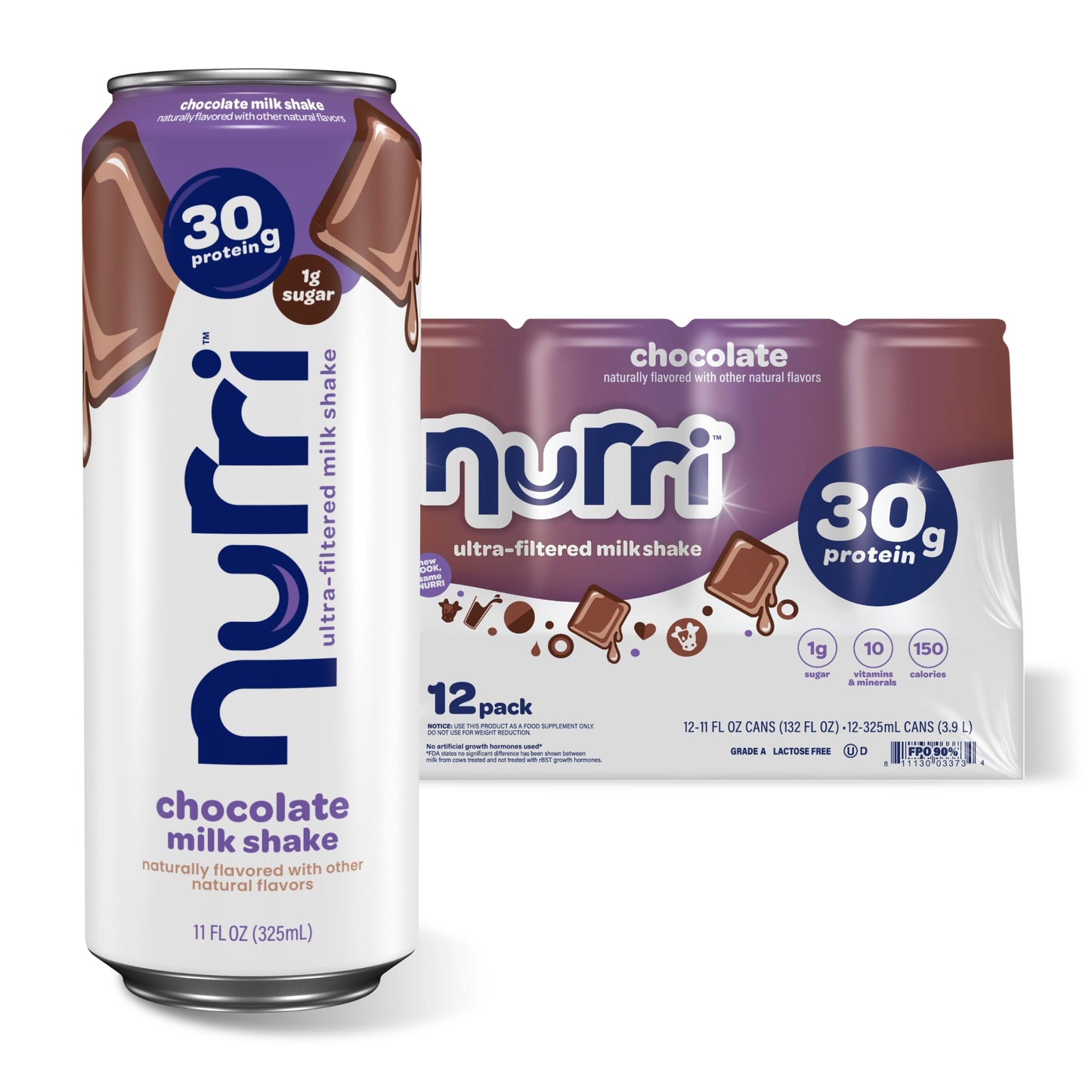 Nurri 30g Protein Ultra Filtered Milk Shake, Chocolate, 10-11 fl oz Cans | Ready to drink, Ultra-filtered milk protein, 150 calories, 1g sugar, 10 vitamins and minerals