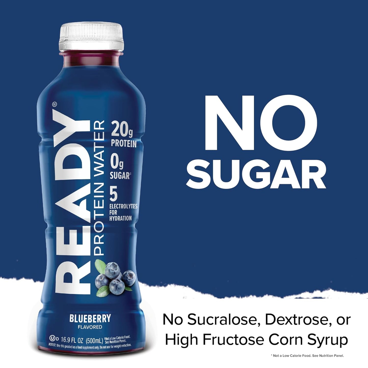 Ready Clear Protein Water, Blueberry, 20g Whey Protein Isolate, 12 Pack | Zero-sugar sports drink with electrolytes and essential amino acids for hydration and recovery, 16.9 fl oz