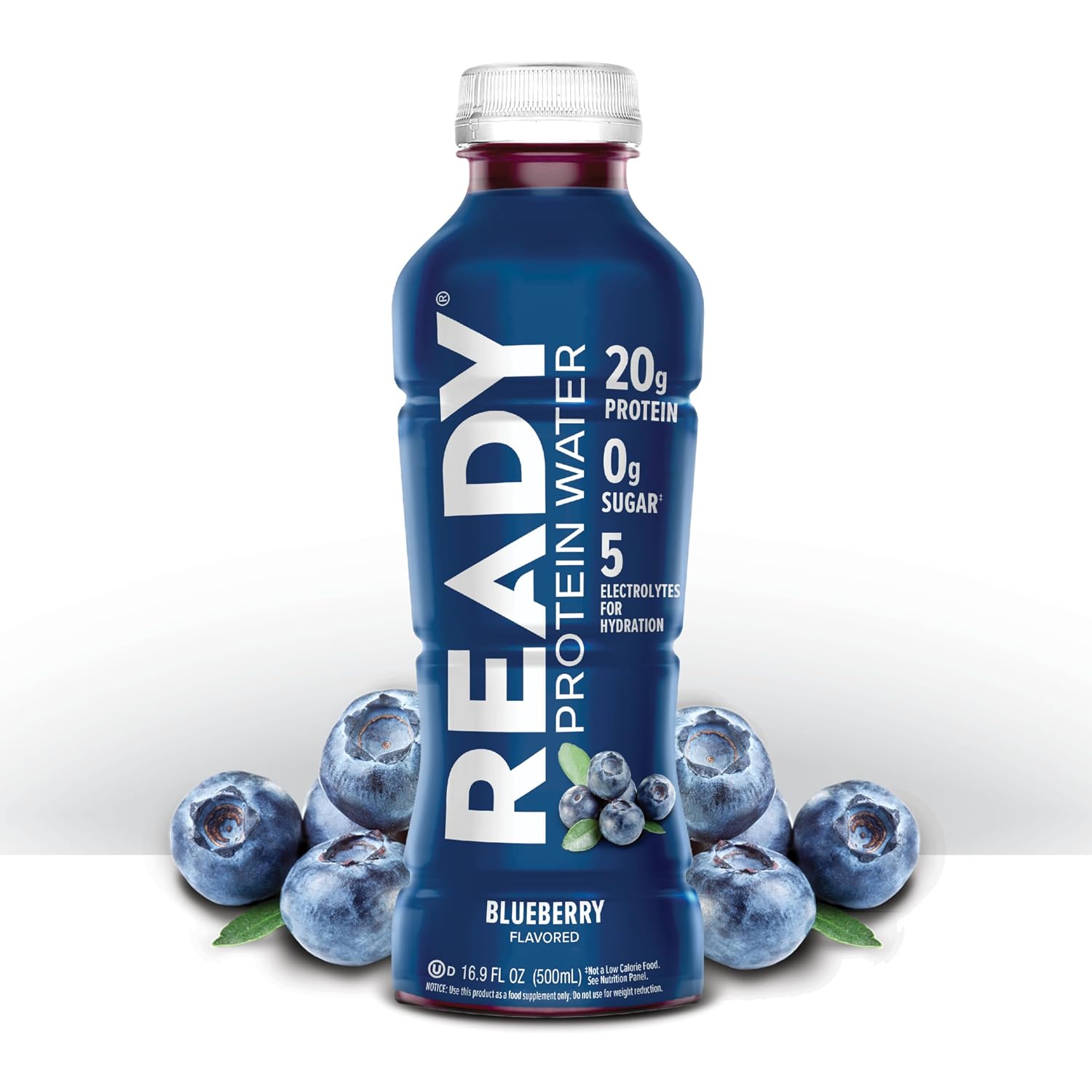 Ready Clear Protein Water, Blueberry, 20g Whey Protein Isolate, 12 Pack | Zero-sugar sports drink with electrolytes and essential amino acids for hydration and recovery, 16.9 fl oz