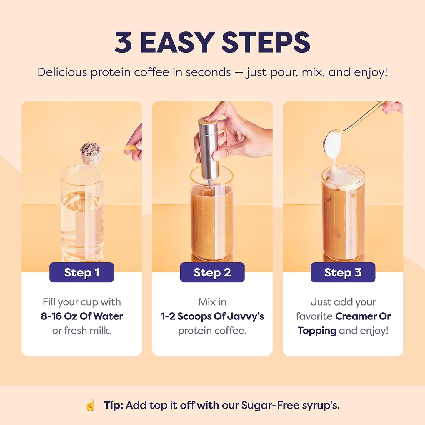 Javvy Protein Coffee for Cold Brew & Iced Coffee, Caramel Latte | 10g Whey Protein, 100% Natural Cold Brew, Zero Artificial Flavors & Sweeteners, 80mg Caffeine, No Added Sugar
