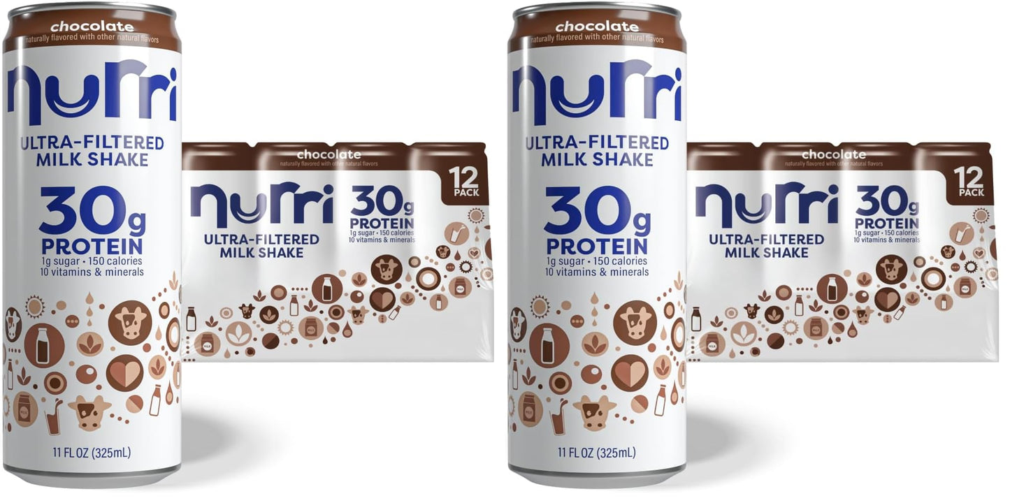 Nurri 30g Protein Ultra Filtered Milk Shake, Chocolate, 10-11 fl oz Cans | Ready to drink, Ultra-filtered milk protein, 150 calories, 1g sugar, 10 vitamins and minerals