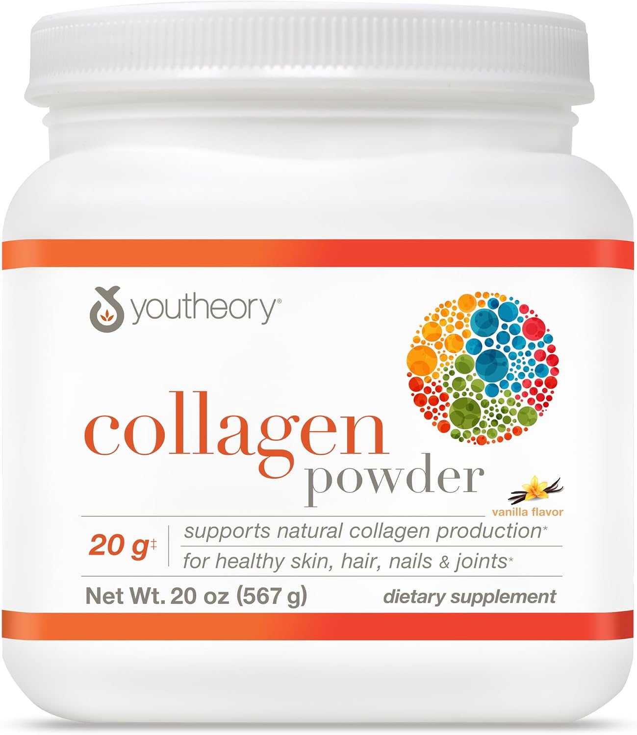 Youtheory Collagen Powder - 20 g Hydrolyzed Collagen Peptides - with Vitamin C, Biotin & Amino Acids - Supports Joint & Bone Health* - Bioavailable Nutrition - Vanilla - 20 oz (21-Day Supply)
