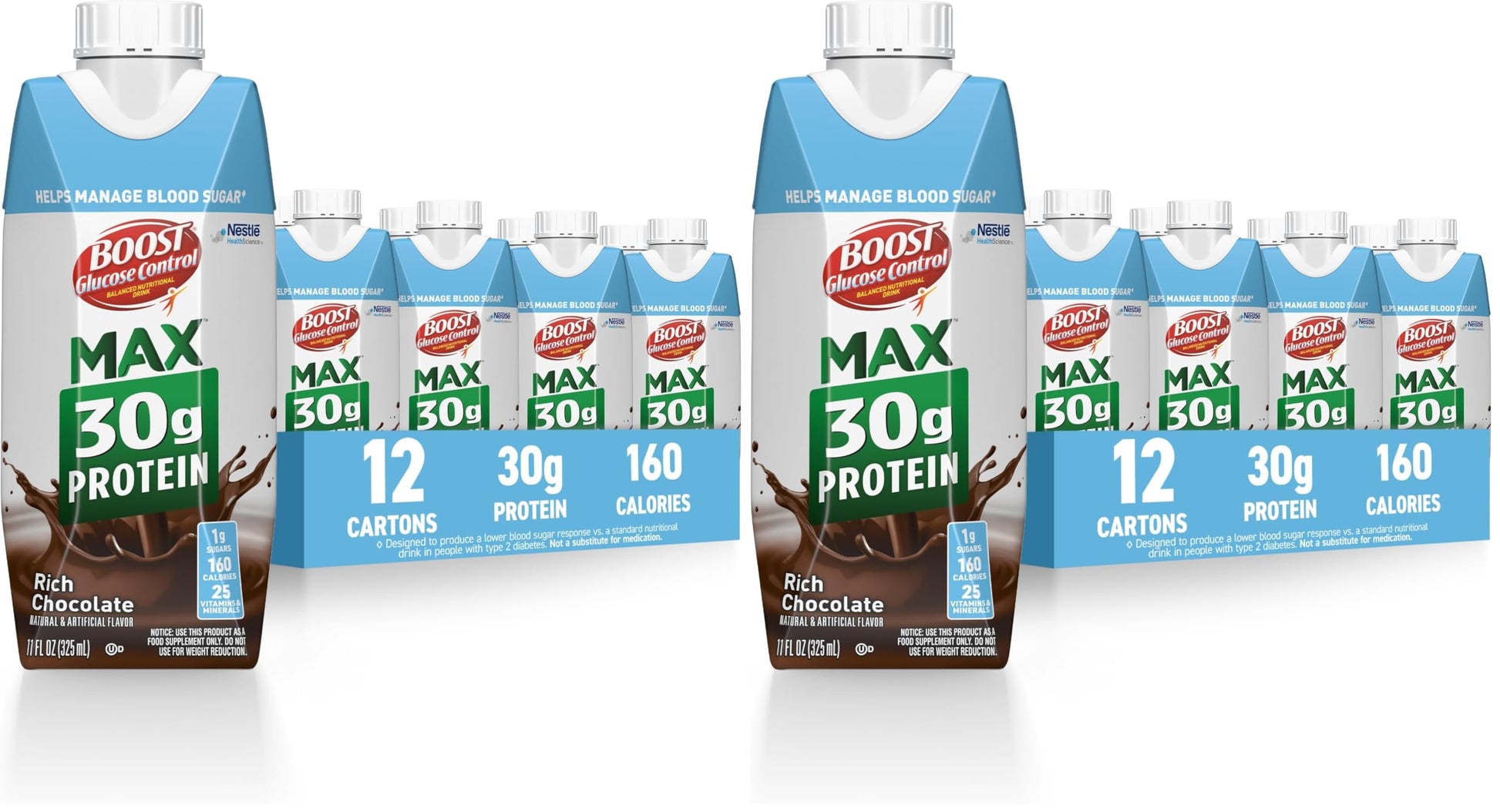 BOOST Glucose Control Max 30g Protein Nutritional Drink, Rich Chocolate, 11 Fl Oz (Pack of 12), Packaging May Vary | 30g Protein, Pack of 12