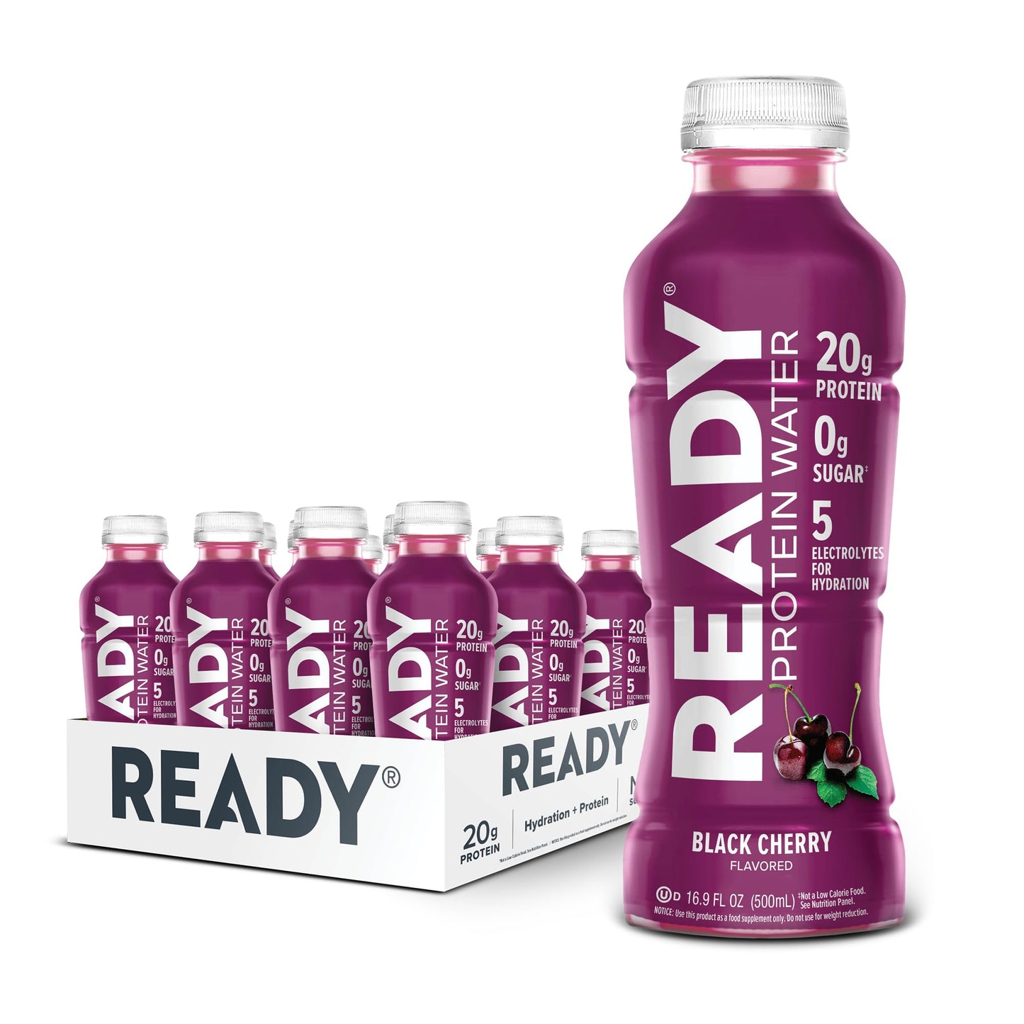 Ready Clear Protein Water, Blueberry, 20g Whey Protein Isolate, 12 Pack | Zero-sugar sports drink with electrolytes and essential amino acids for hydration and recovery, 16.9 fl oz