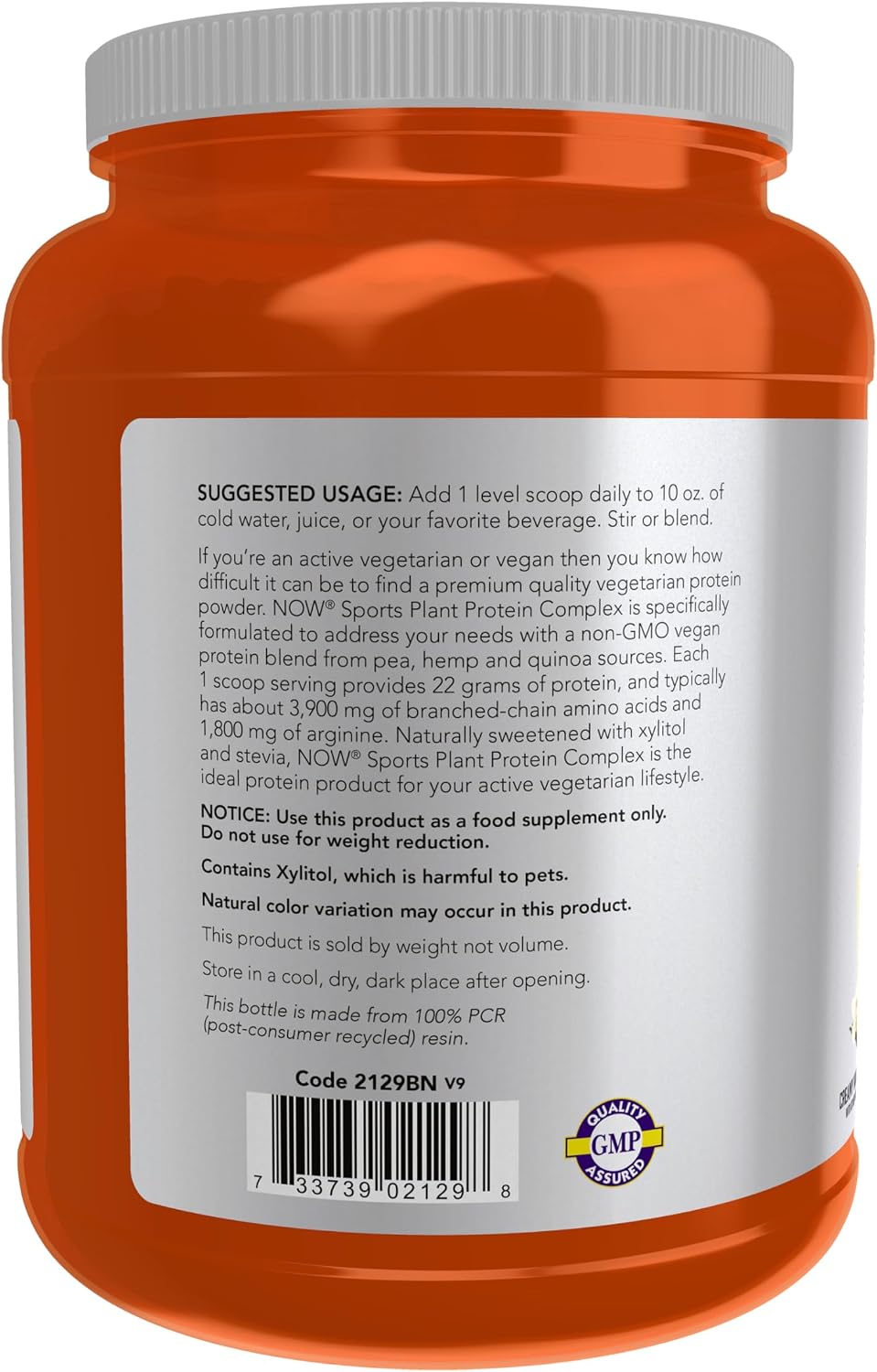 NOW Foods Sports Nutrition, Plant Protein Complex 22 g, Creamy Vanilla Powder, 2-Pound