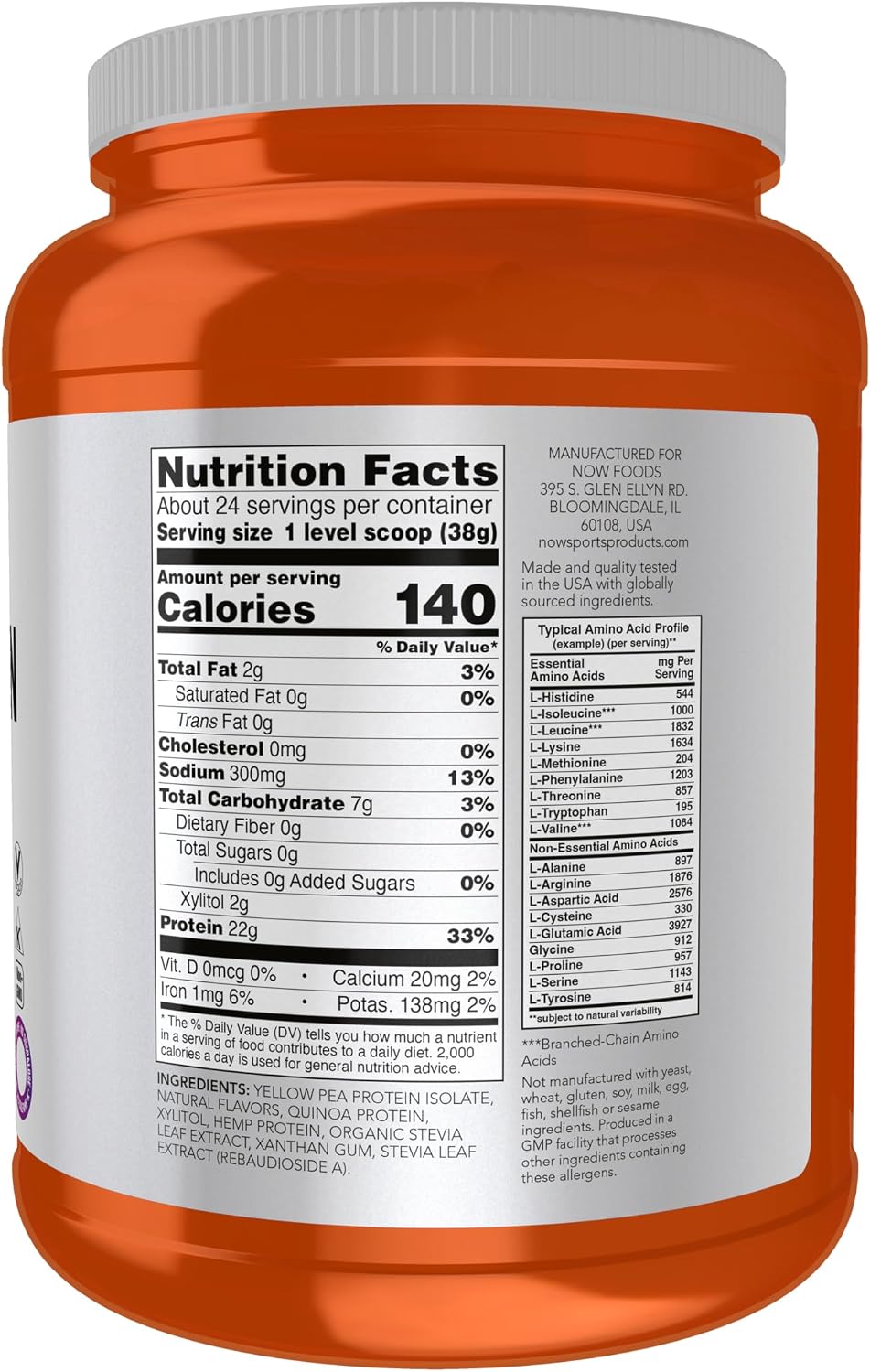 NOW Foods Sports Nutrition, Plant Protein Complex 22 g, Creamy Vanilla Powder, 2-Pound