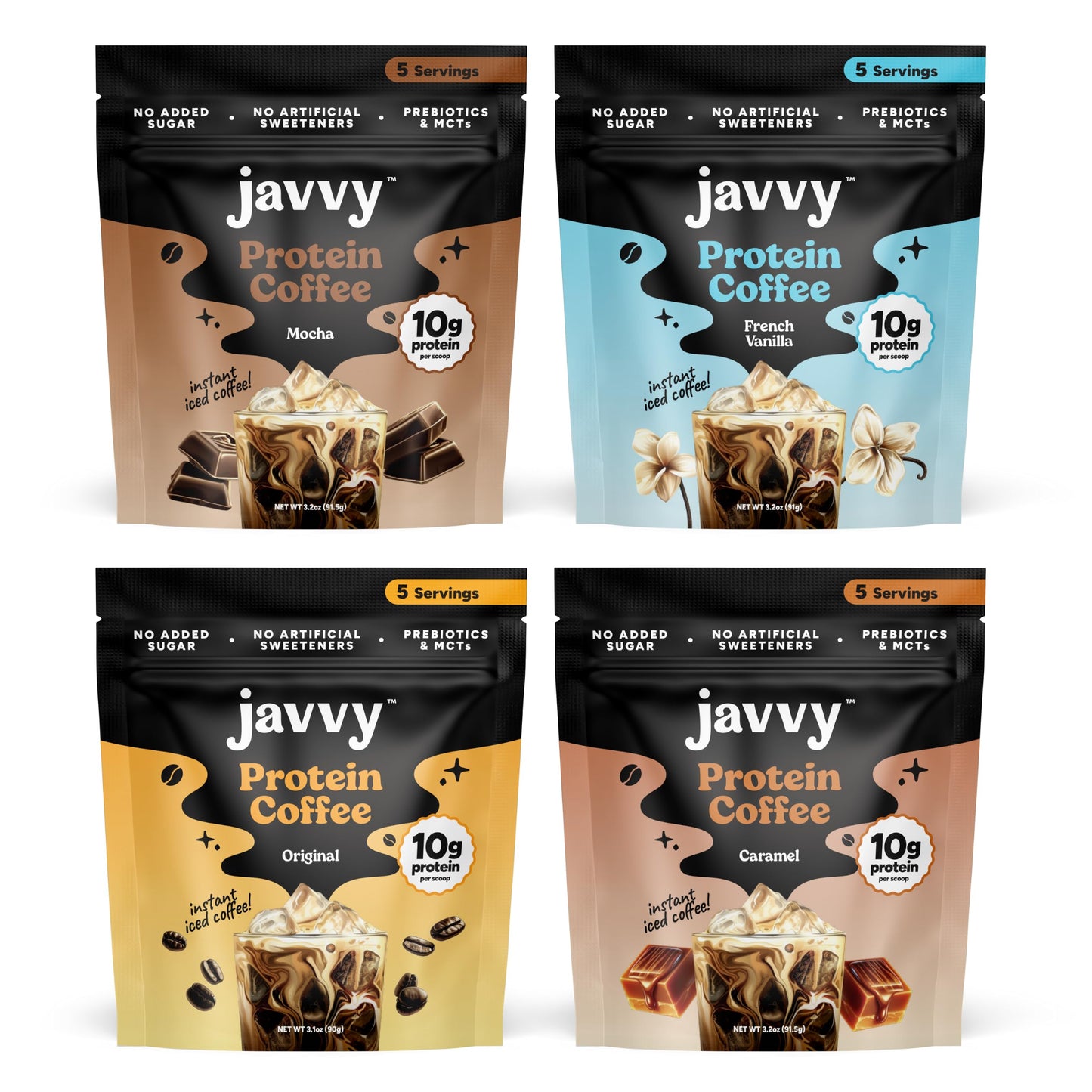 Javvy Protein Coffee for Cold Brew & Iced Coffee, Caramel Latte | 10g Whey Protein, 100% Natural Cold Brew, Zero Artificial Flavors & Sweeteners, 80mg Caffeine, No Added Sugar