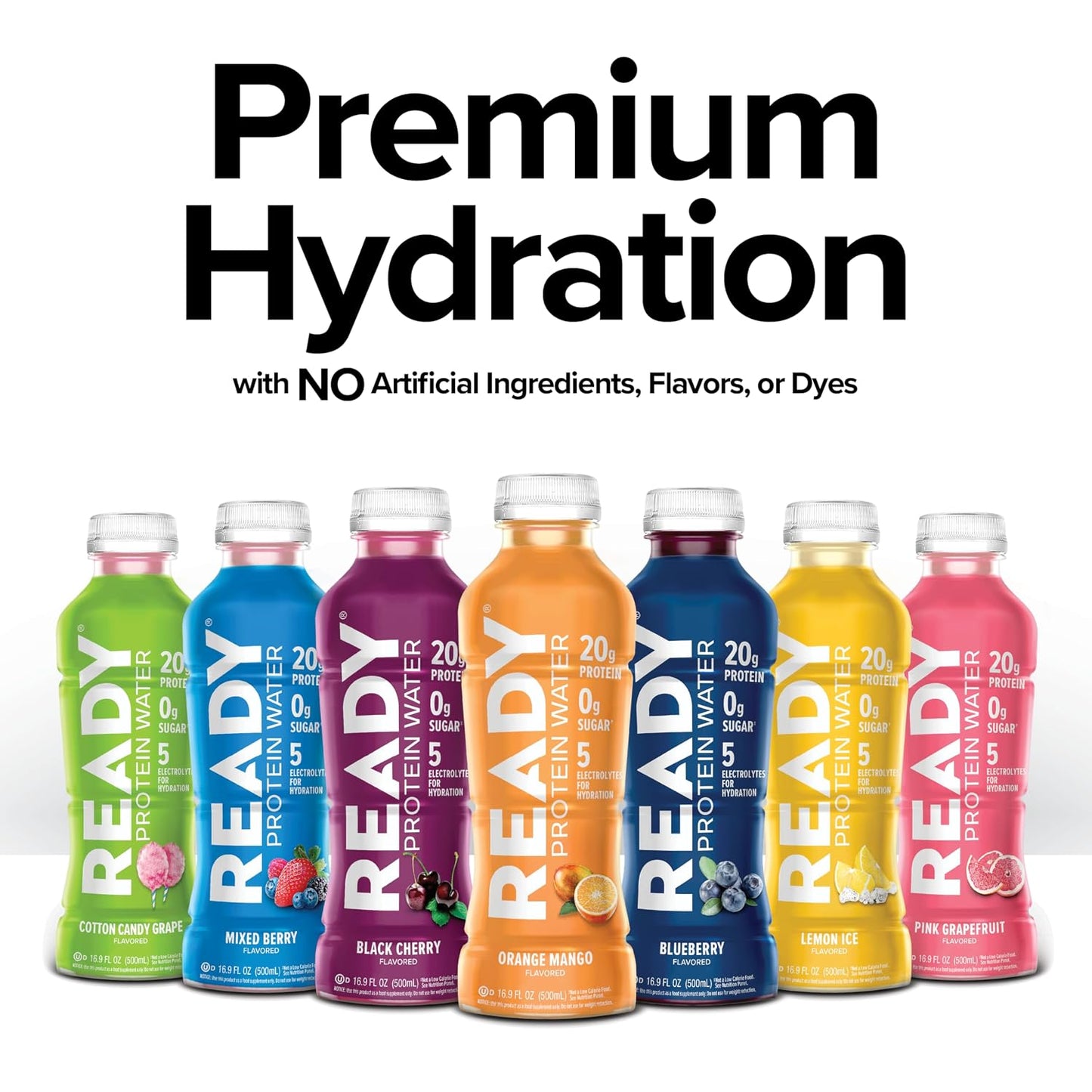 Ready Clear Protein Water, Blueberry, 20g Whey Protein Isolate, 12 Pack | Zero-sugar sports drink with electrolytes and essential amino acids for hydration and recovery, 16.9 fl oz