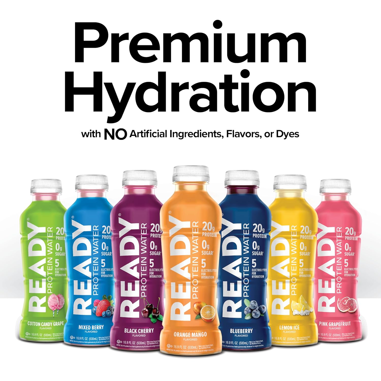 Ready Clear Protein Water, Blueberry, 20g Whey Protein Isolate, 12 Pack | Zero-sugar sports drink with electrolytes and essential amino acids for hydration and recovery, 16.9 fl oz