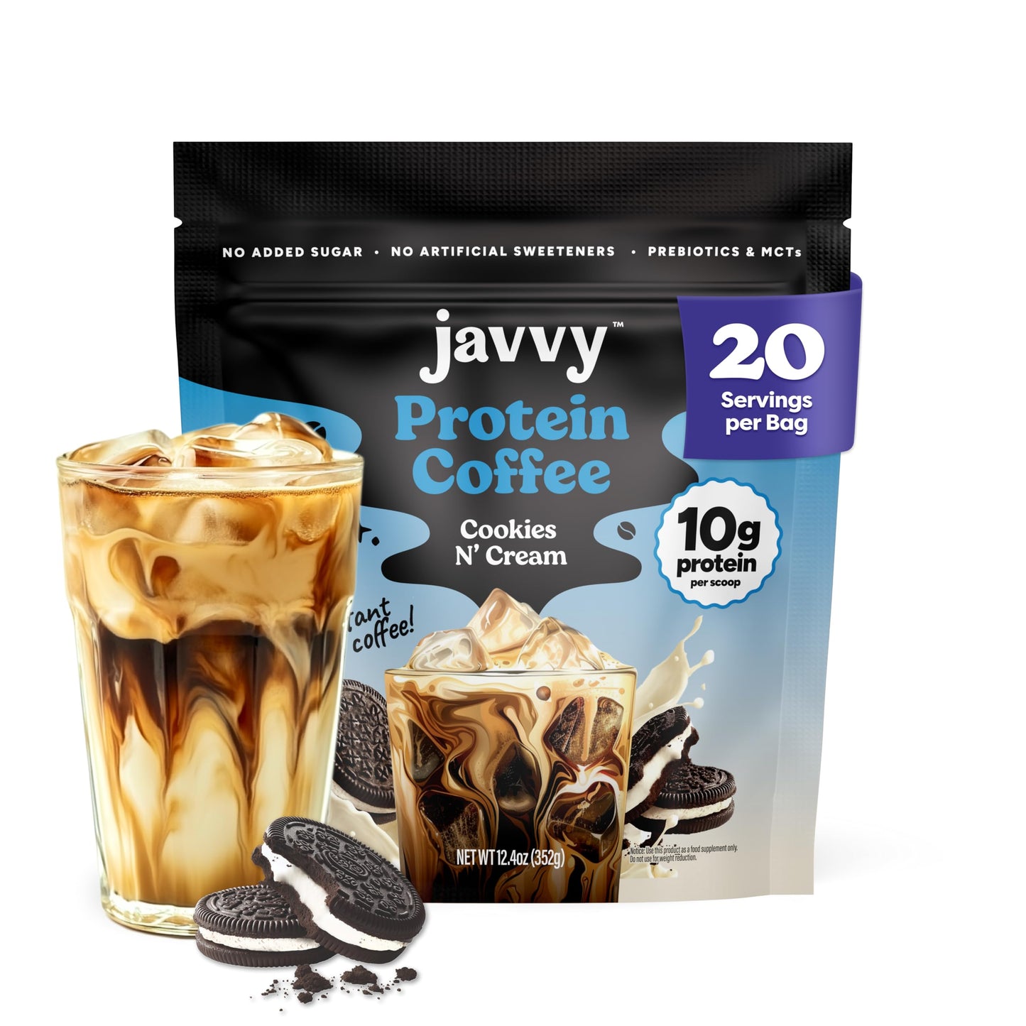 Javvy Protein Coffee for Cold Brew & Iced Coffee, Caramel Latte | 10g Whey Protein, 100% Natural Cold Brew, Zero Artificial Flavors & Sweeteners, 80mg Caffeine, No Added Sugar