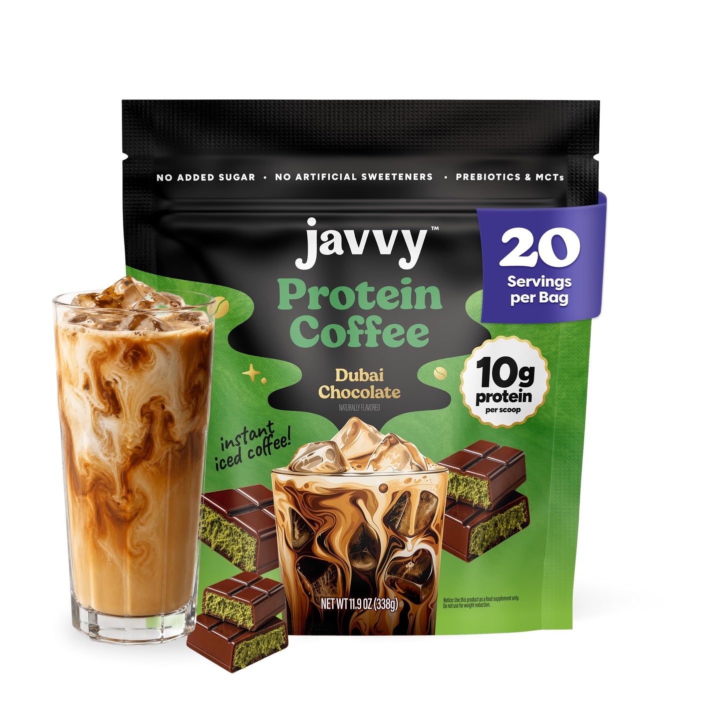 Javvy Protein Coffee for Cold Brew & Iced Coffee, Caramel Latte | 10g Whey Protein, 100% Natural Cold Brew, Zero Artificial Flavors & Sweeteners, 80mg Caffeine, No Added Sugar