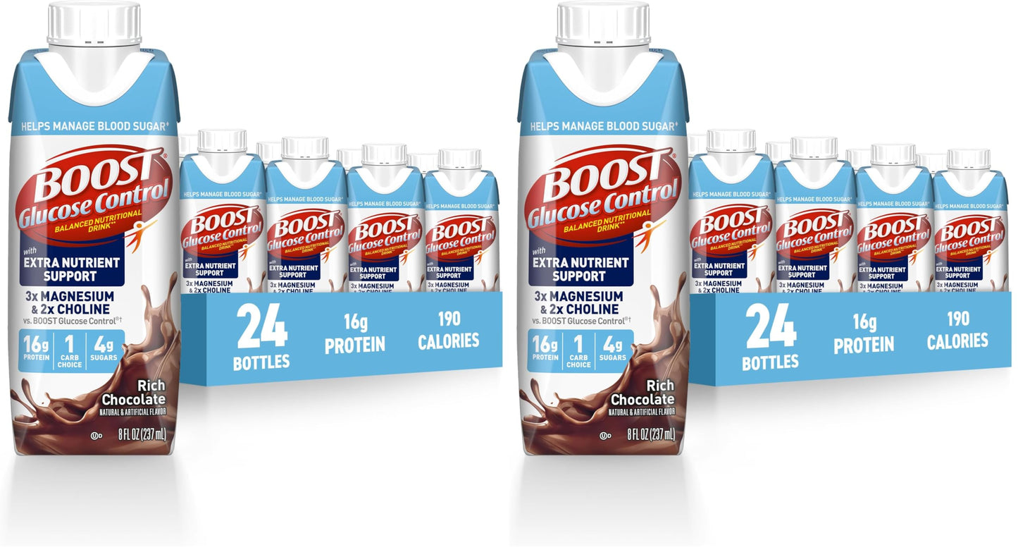BOOST Glucose Control Ready to Drink Nutritional Drinks with Extra Nutrient Support Drink, Rich Chocolate, 8 Fl Oz, Pack of 24