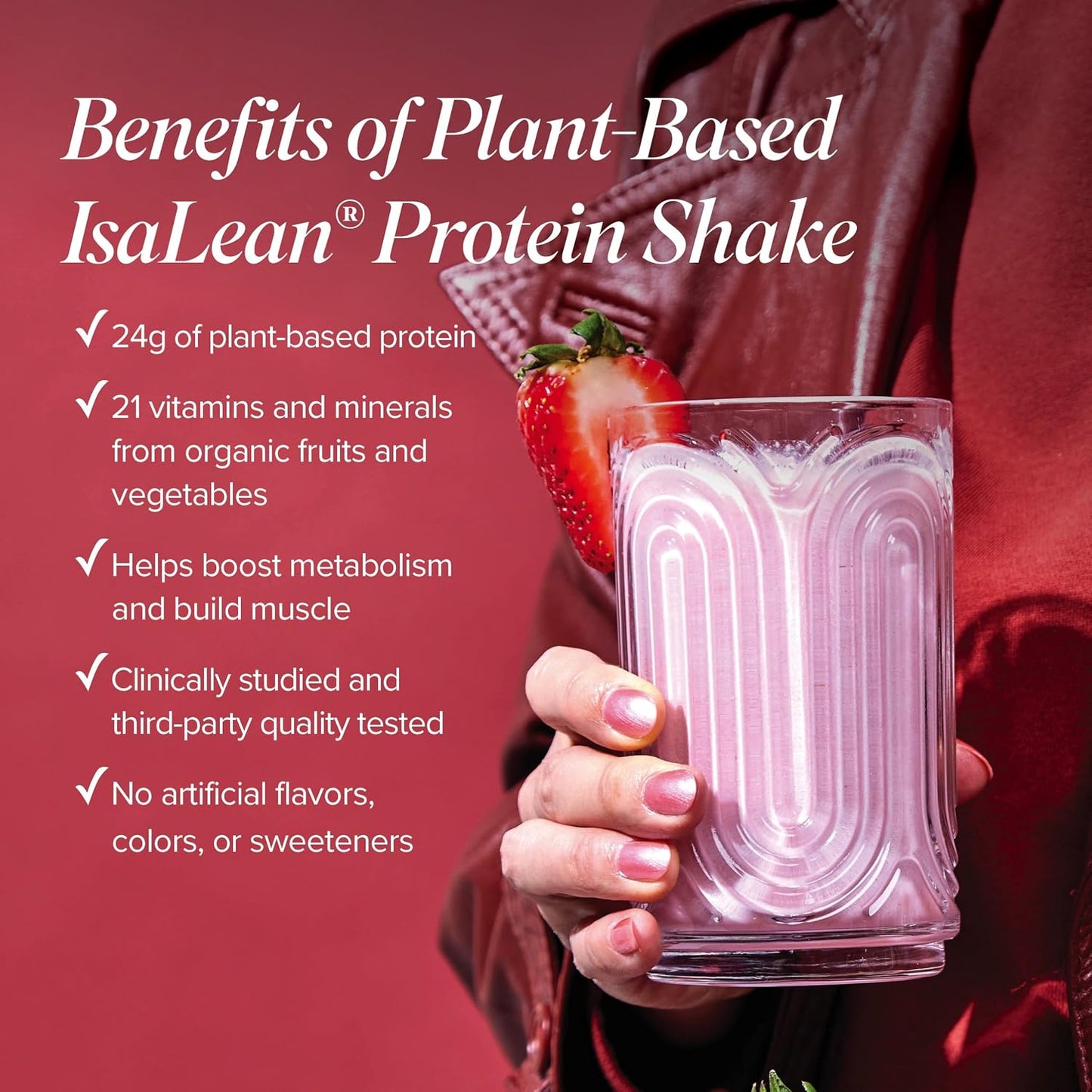 Isagenix Plant-Based IsaLean Protein Shake - Meal Replacement Drink with 24 g of Plant-Based Protein - Supports Lean Muscle Growth & Healthy Metabolism - Gluten-Free & Soy-Free - Strawberry