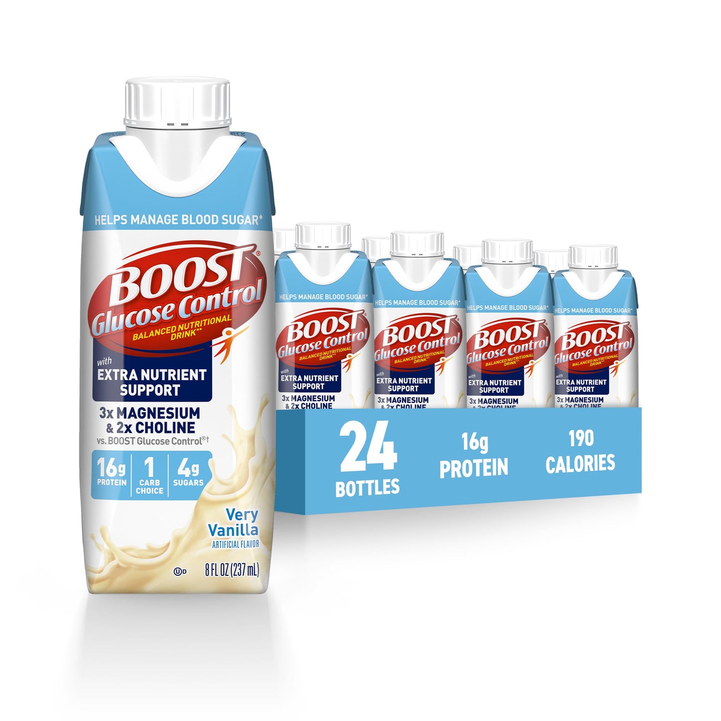 BOOST Glucose Control Ready to Drink Nutritional Drinks with Extra Nutrient Support Drink, Rich Chocolate, 8 Fl Oz, Pack of 24
