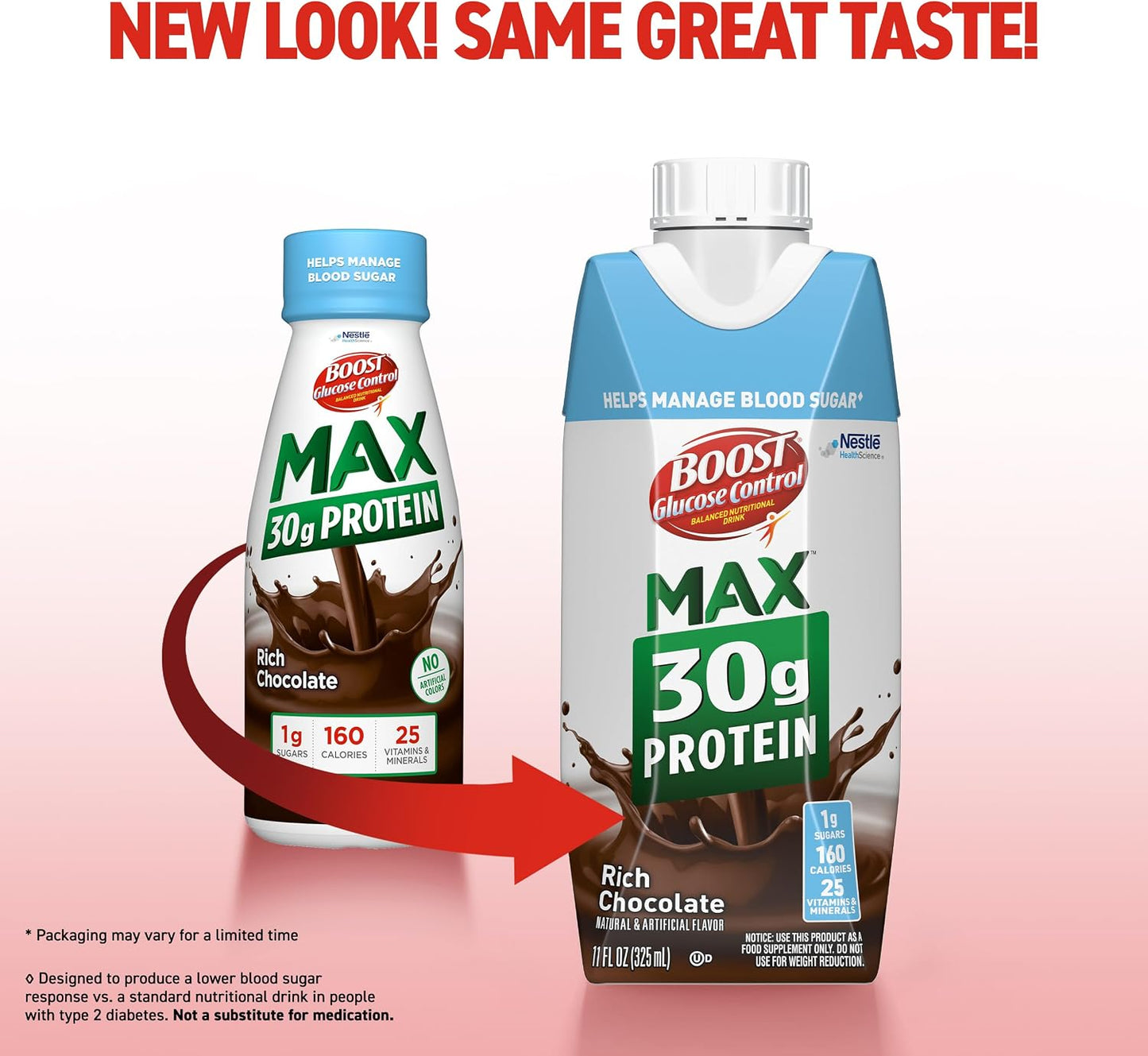 BOOST Glucose Control Max 30g Protein Nutritional Drink, Rich Chocolate, 11 Fl Oz (Pack of 12), Packaging May Vary | 30g Protein, Pack of 12